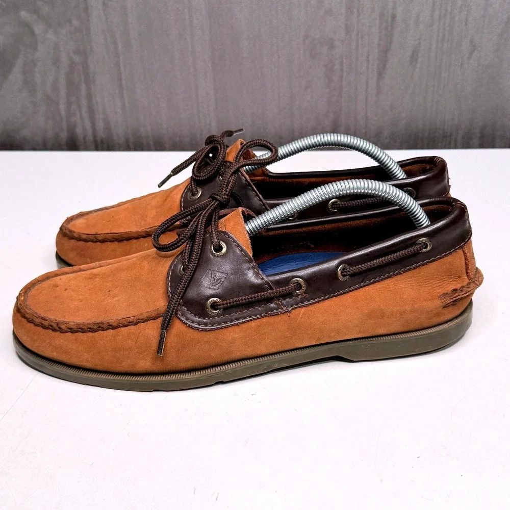 Sperry Top-Sider Boat Shoes Mens Sz 9.5 Leeward 2 Eye Tan Brown Leather 0777896